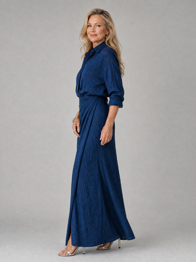 Damen Maxikleid mit Wickeloptik und langen Ärmeln Jully