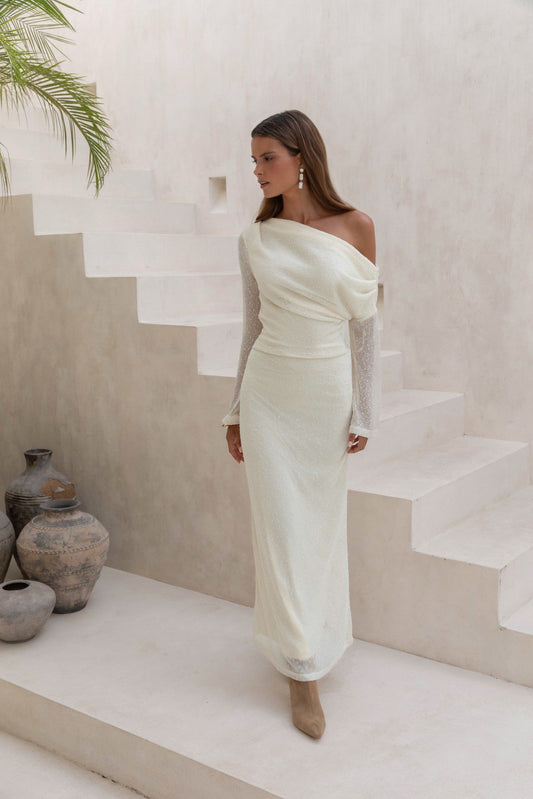Damen Maxikleid mit asymmetrischem Ausschnitt Jully