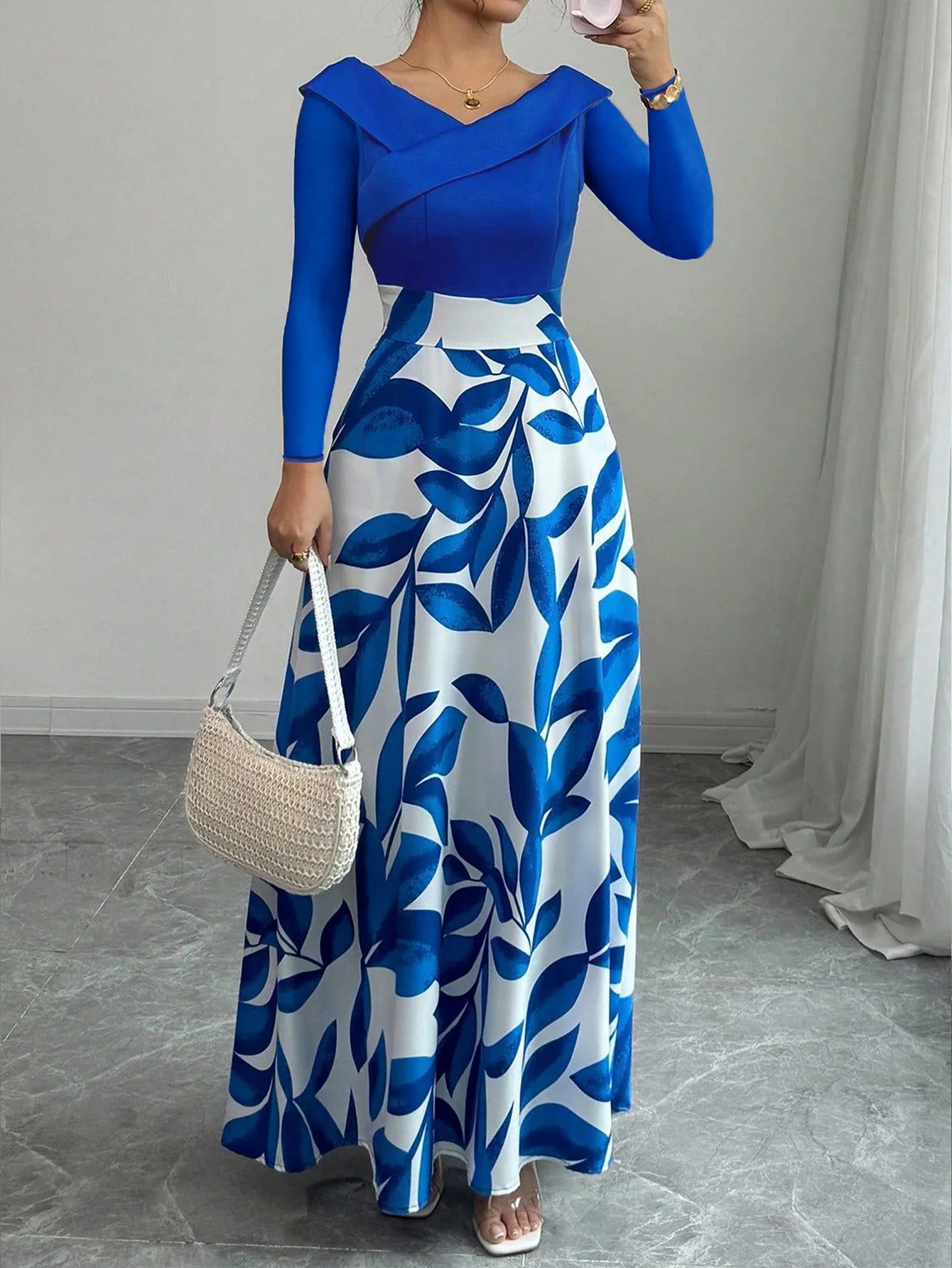 Damen Maxikleid mit asymmetrischem Ausschnitt und Blumenmuster Jully