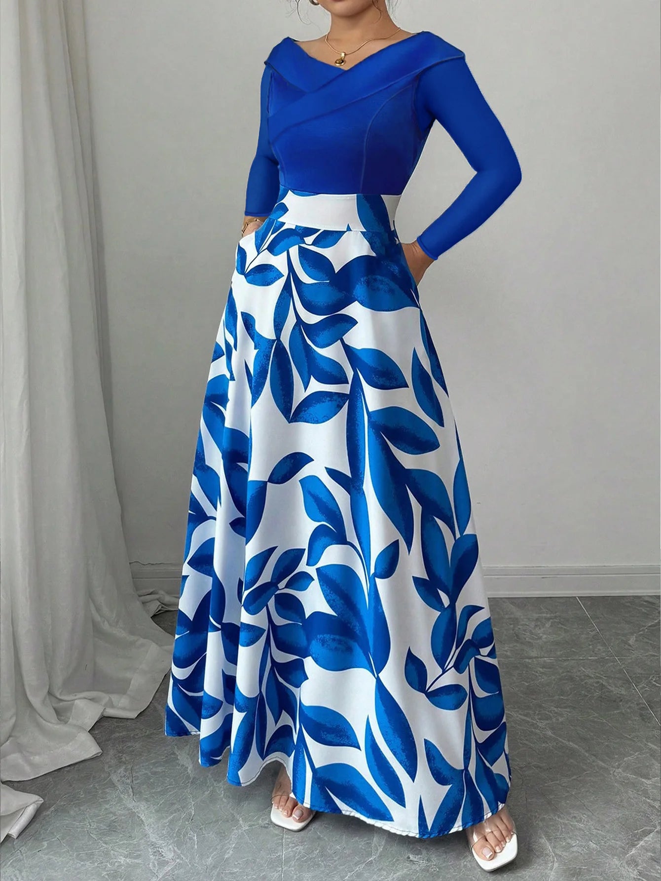 Damen Maxikleid mit asymmetrischem Ausschnitt und Blumenmuster Jully