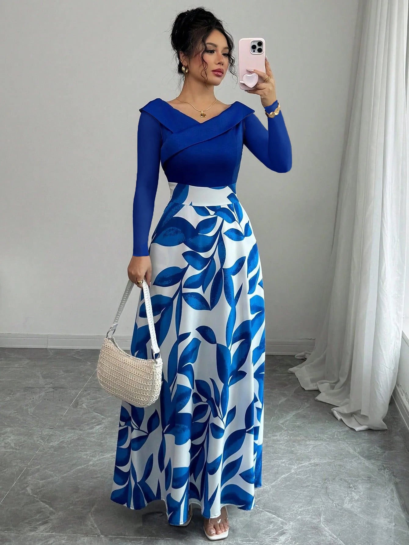 Damen Maxikleid mit asymmetrischem Ausschnitt und Blumenmuster Jully