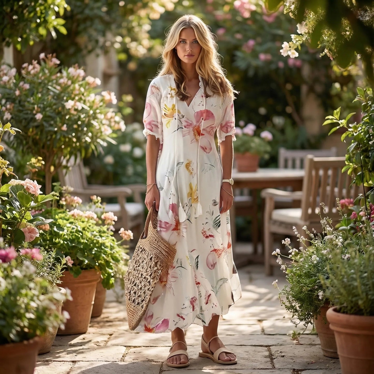 Damen Maxikleid mit botanischem Muster Jully