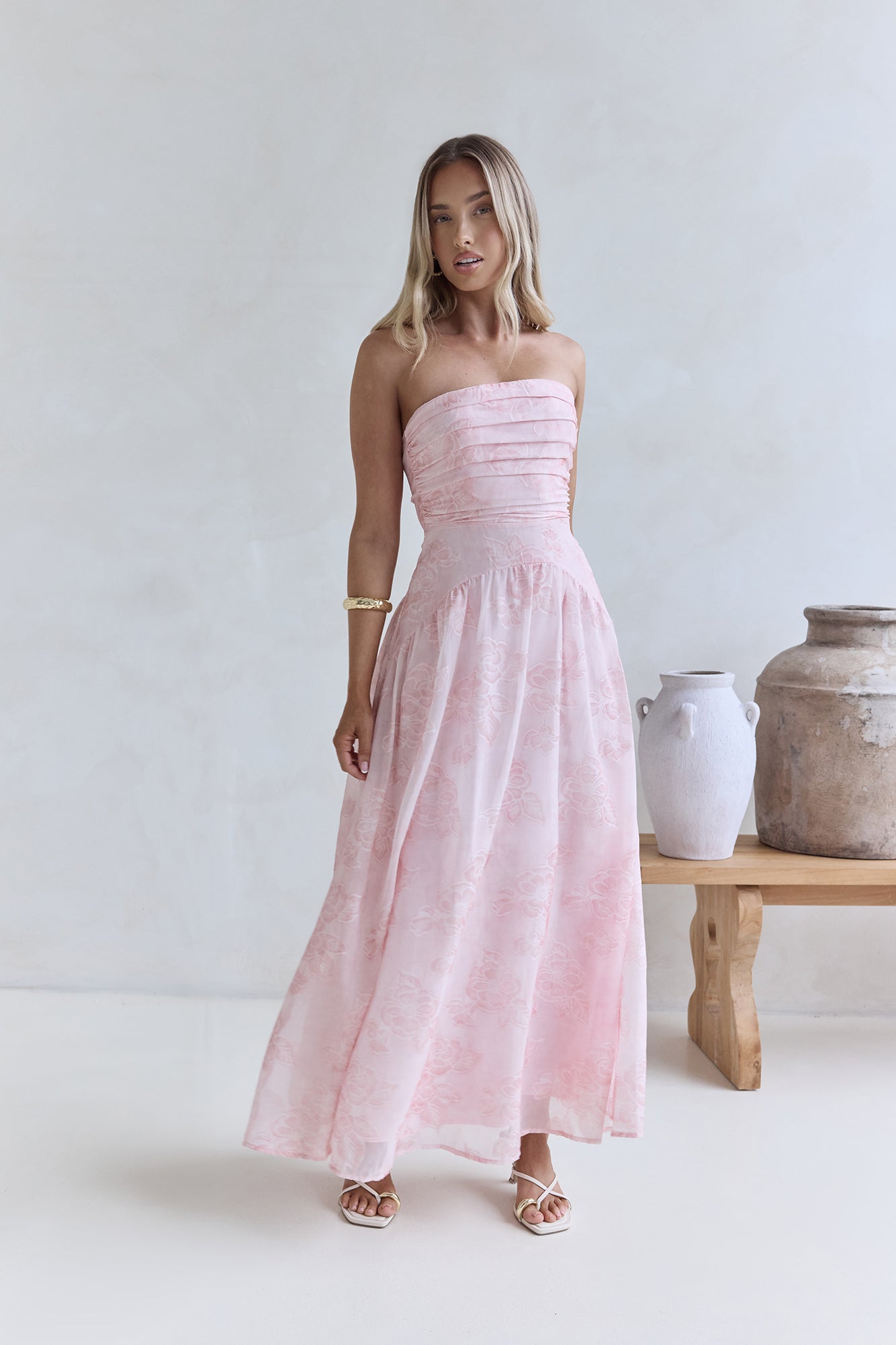Damen Maxikleid mit elastischem Rücken in Rosa Jully