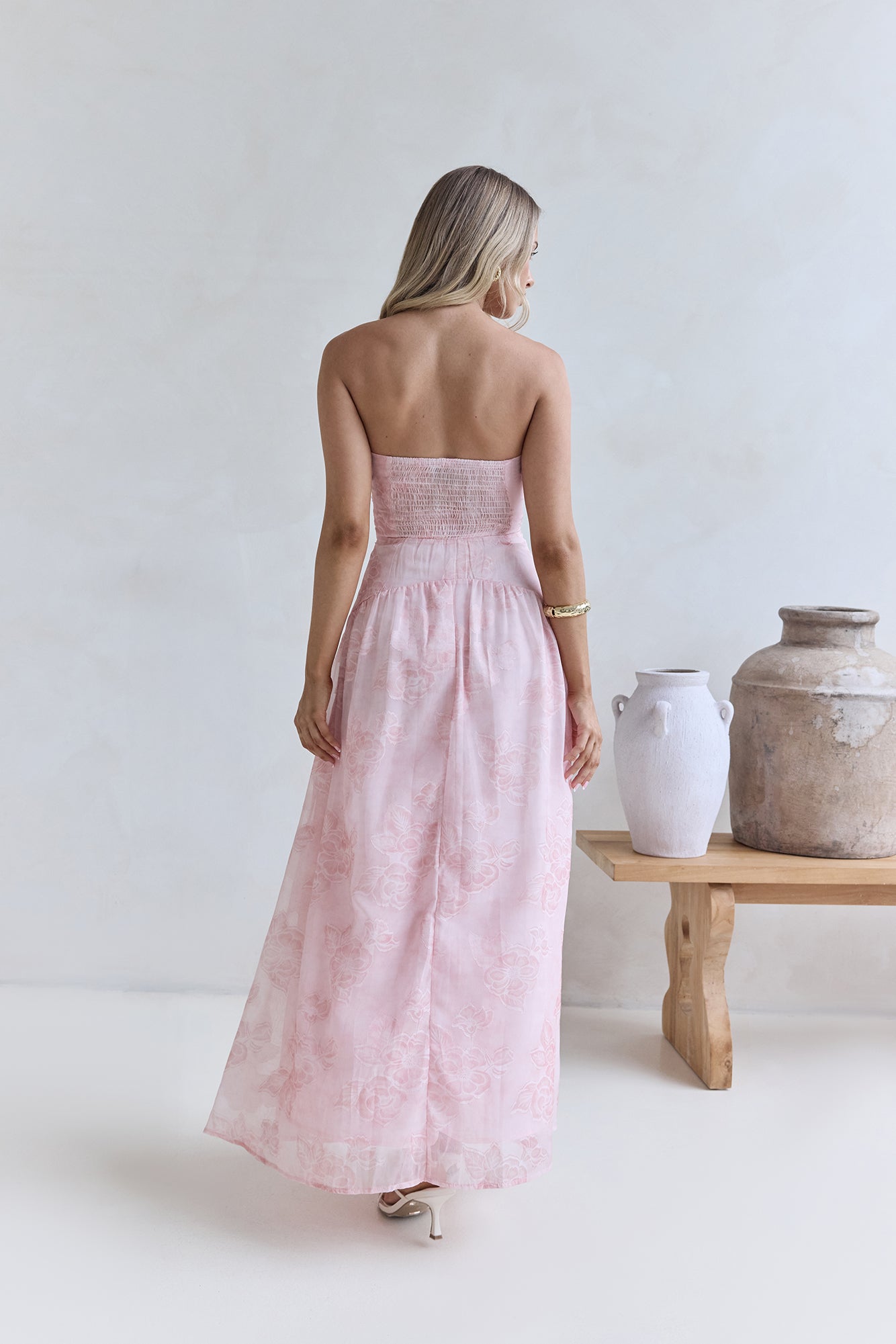 Damen Maxikleid mit elastischem Rücken in Rosa Jully