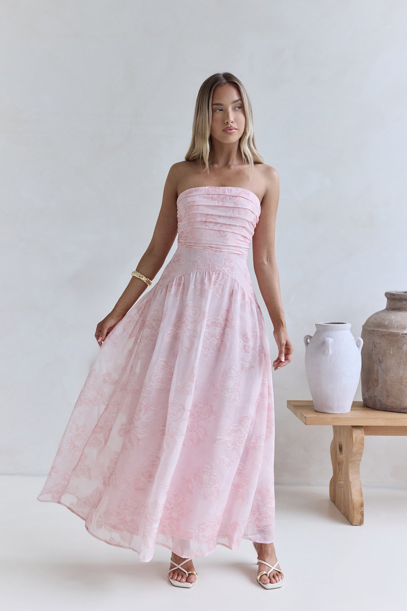 Damen Maxikleid mit elastischem Rücken in Rosa Jully