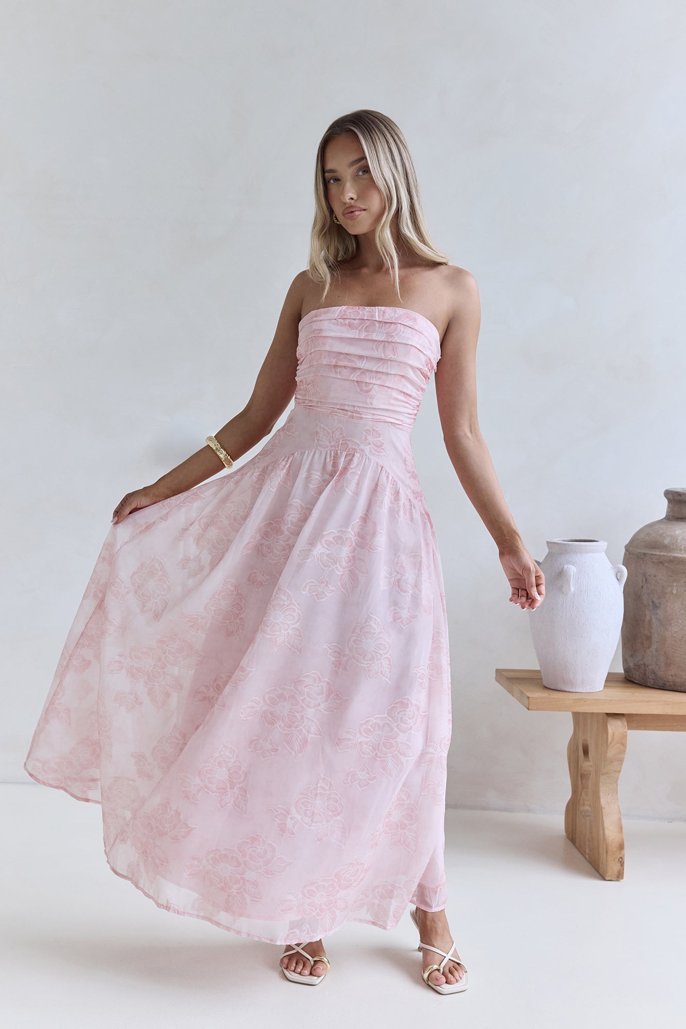 Damen Maxikleid mit elastischem Rücken in Rosa Jully