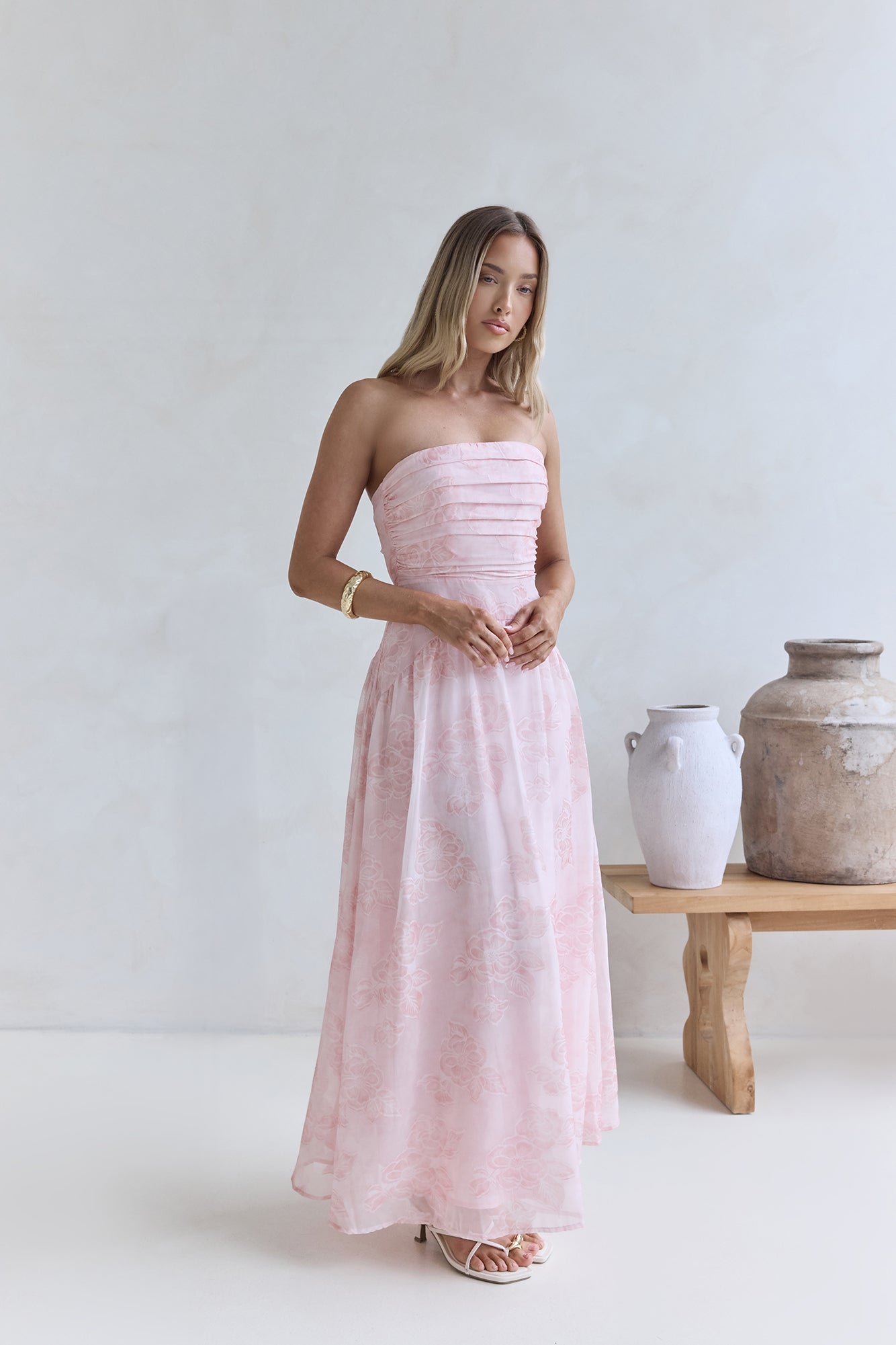 Damen Maxikleid mit elastischem Rücken in Rosa Jully