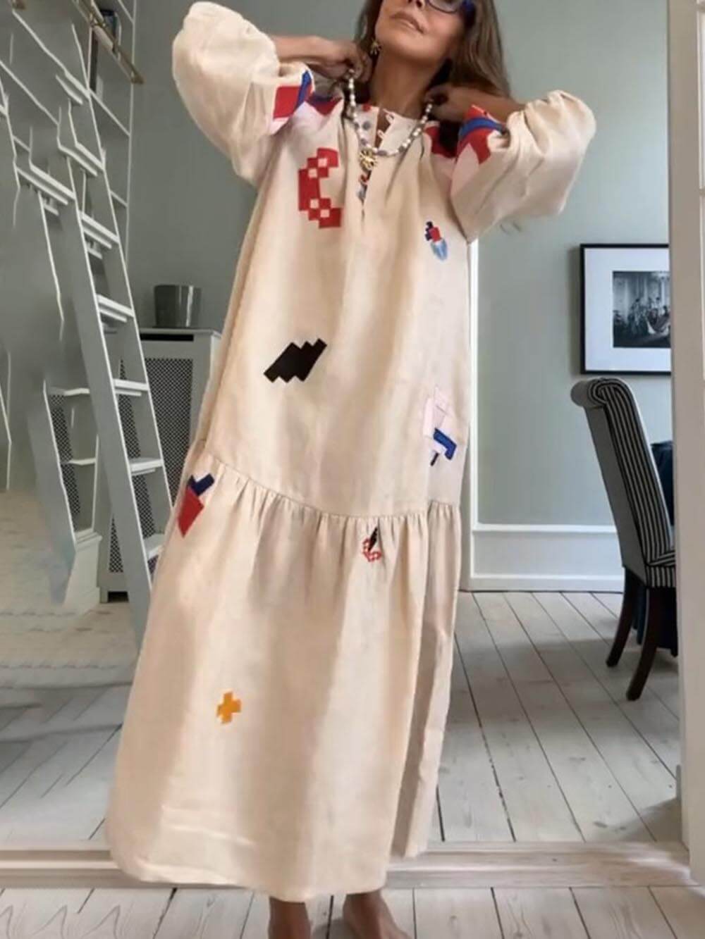 Damen Maxikleid mit ethnischem Aufdruck Jully