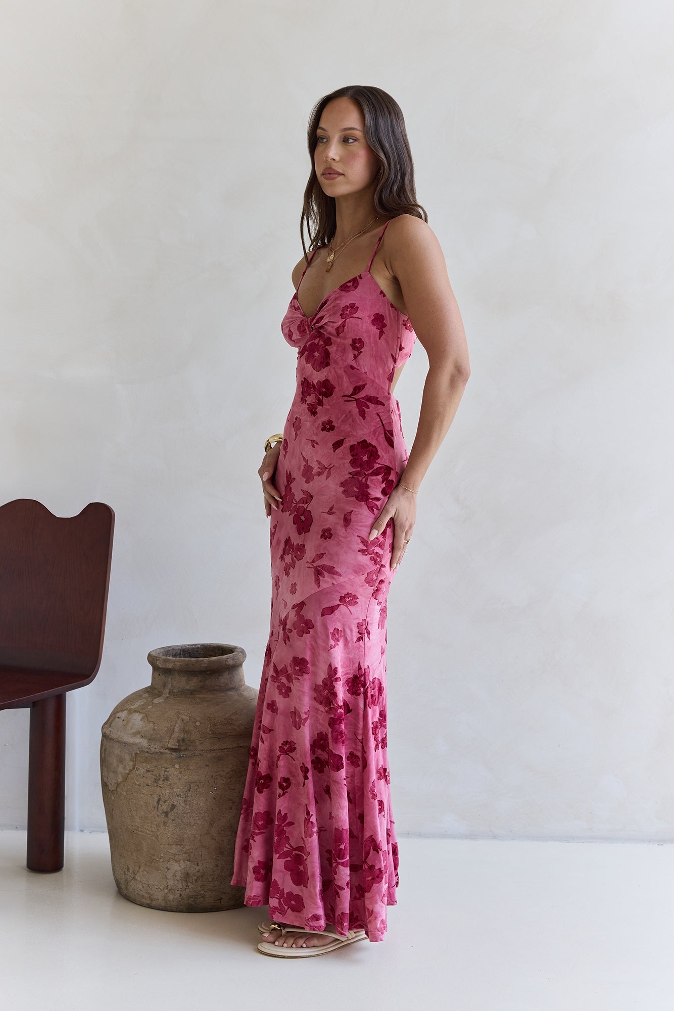 Damen Maxikleid mit floralem Jacquard-Muster Jully