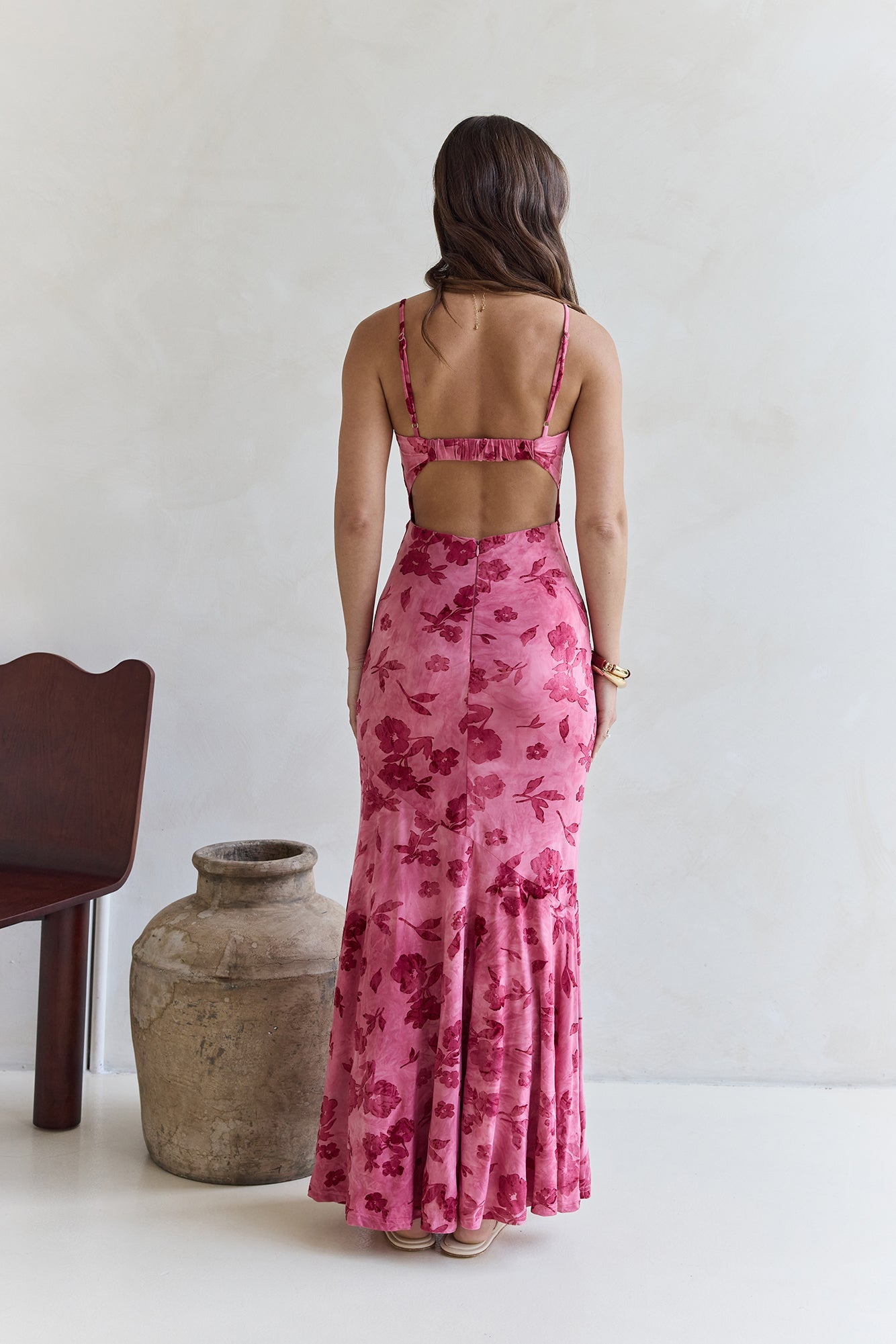 Damen Maxikleid mit floralem Jacquard-Muster Jully