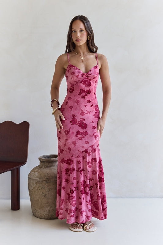 Damen Maxikleid mit floralem Jacquard-Muster Jully