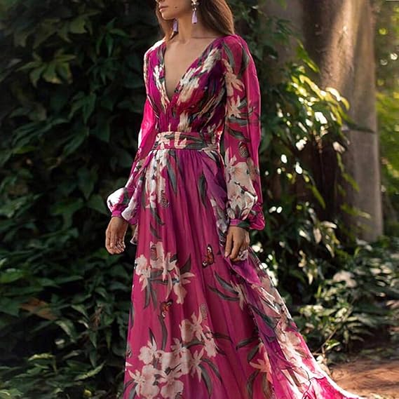 Damen Maxikleid mit floralem Muster und V-Ausschnitt Jully