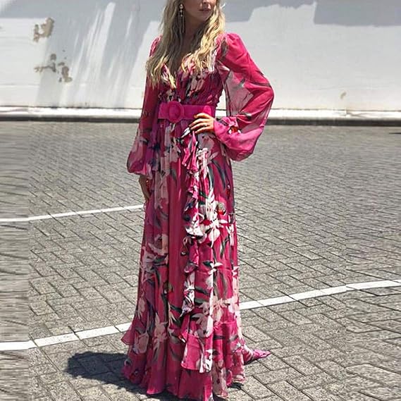 Damen Maxikleid mit floralem Muster und V-Ausschnitt Jully