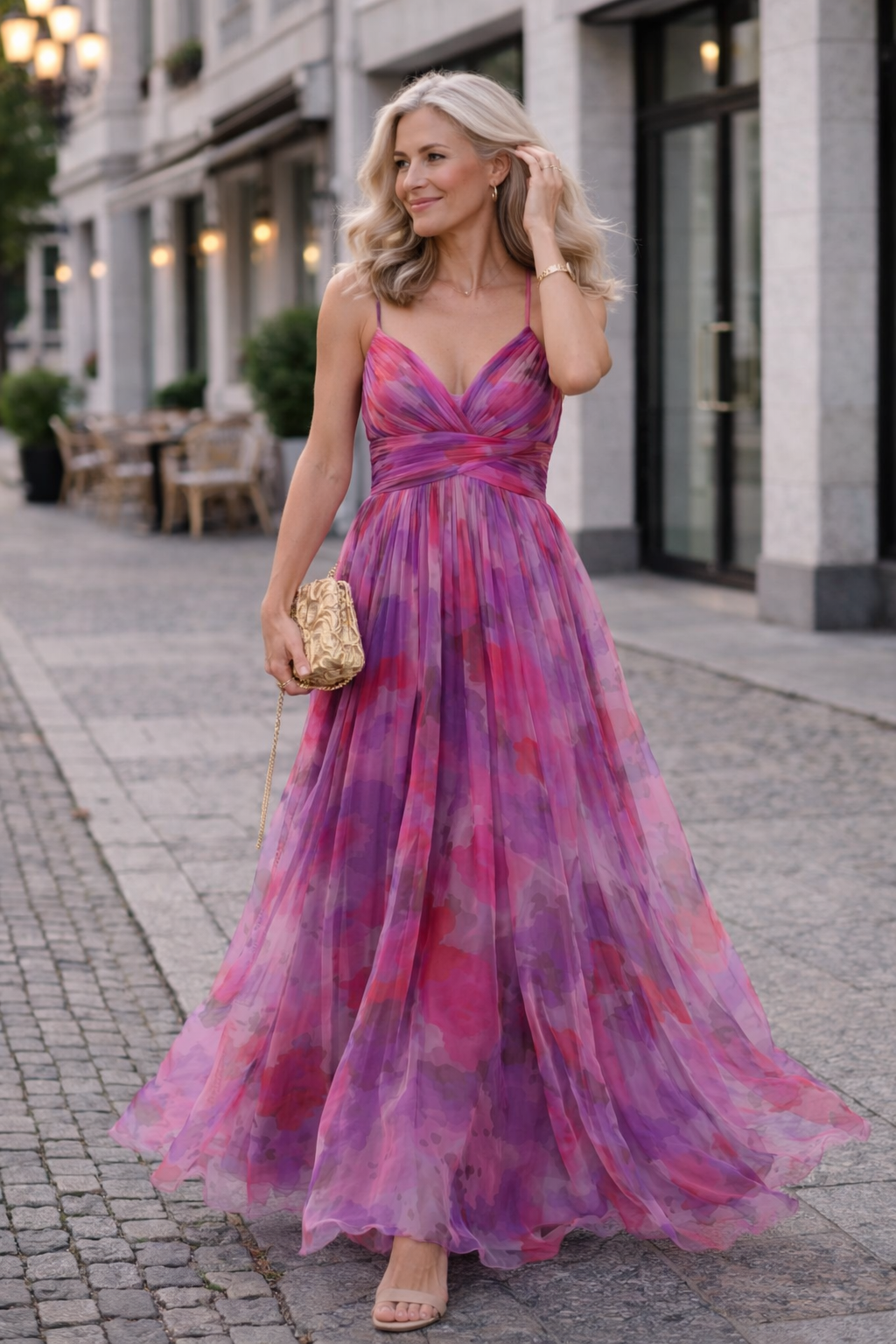 Damen Maxikleid mit floralem Muster und hohem Bund Jully