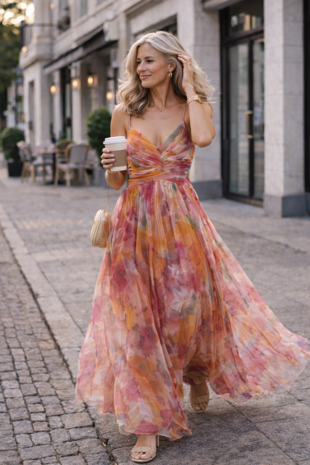 Damen Maxikleid mit floralem Muster und hohem Bund Jully
