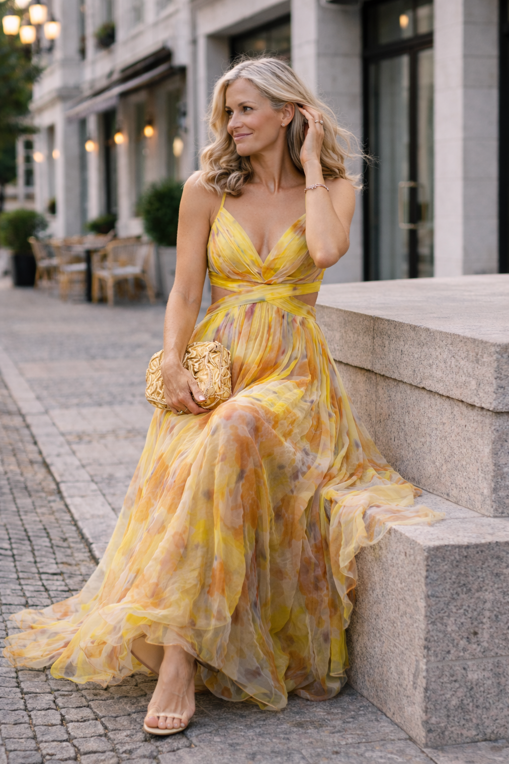Damen Maxikleid mit floralem Muster und hohem Bund Jully