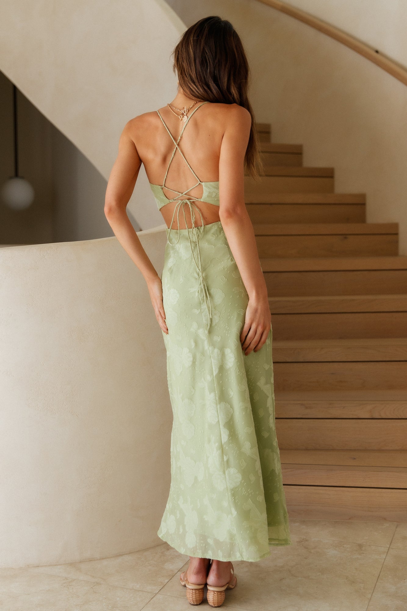 Damen Maxikleid mit floralem Muster und offenem Rücken Jully