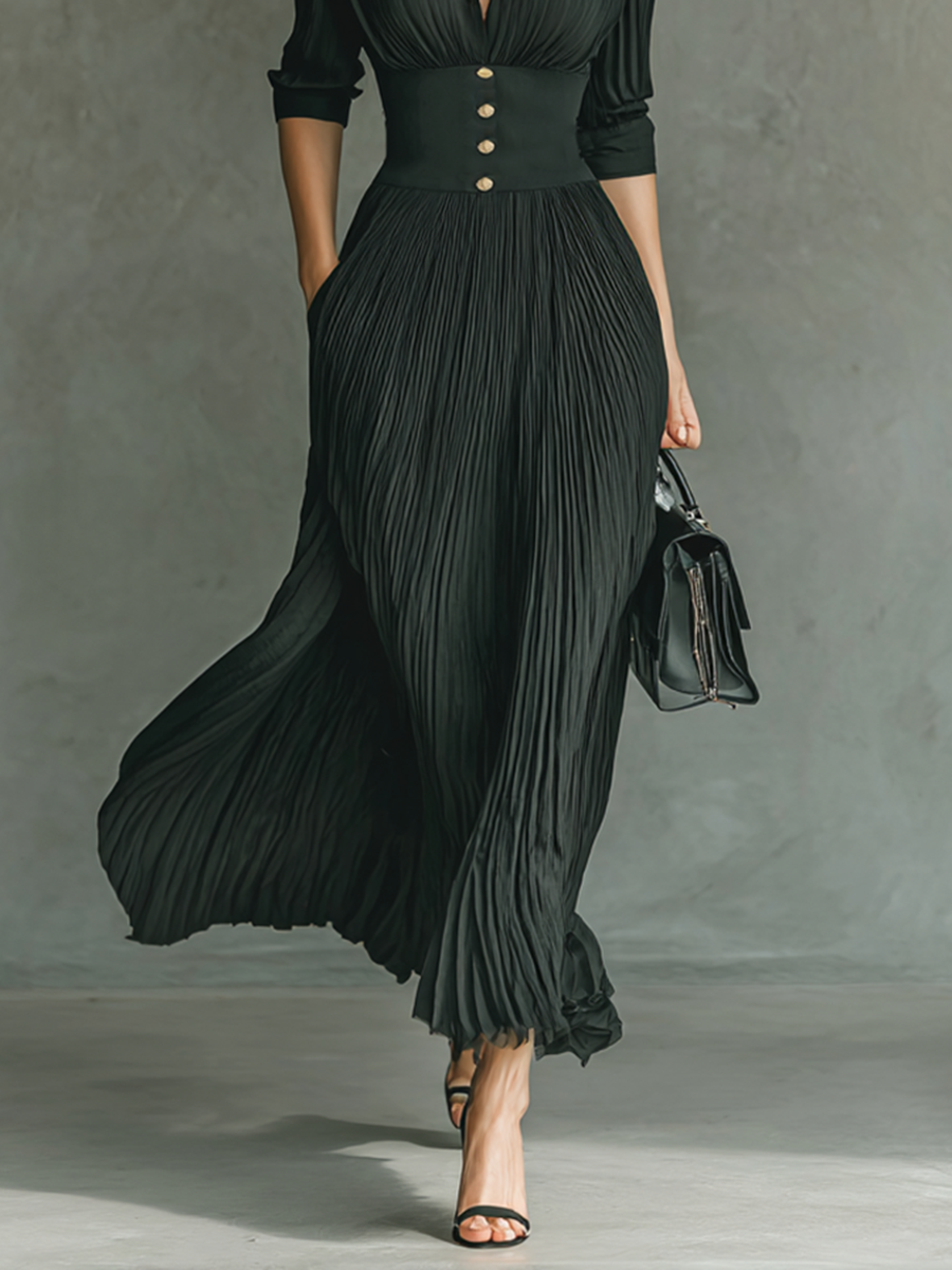 Damen Maxikleid mit plissiertem Design Jully