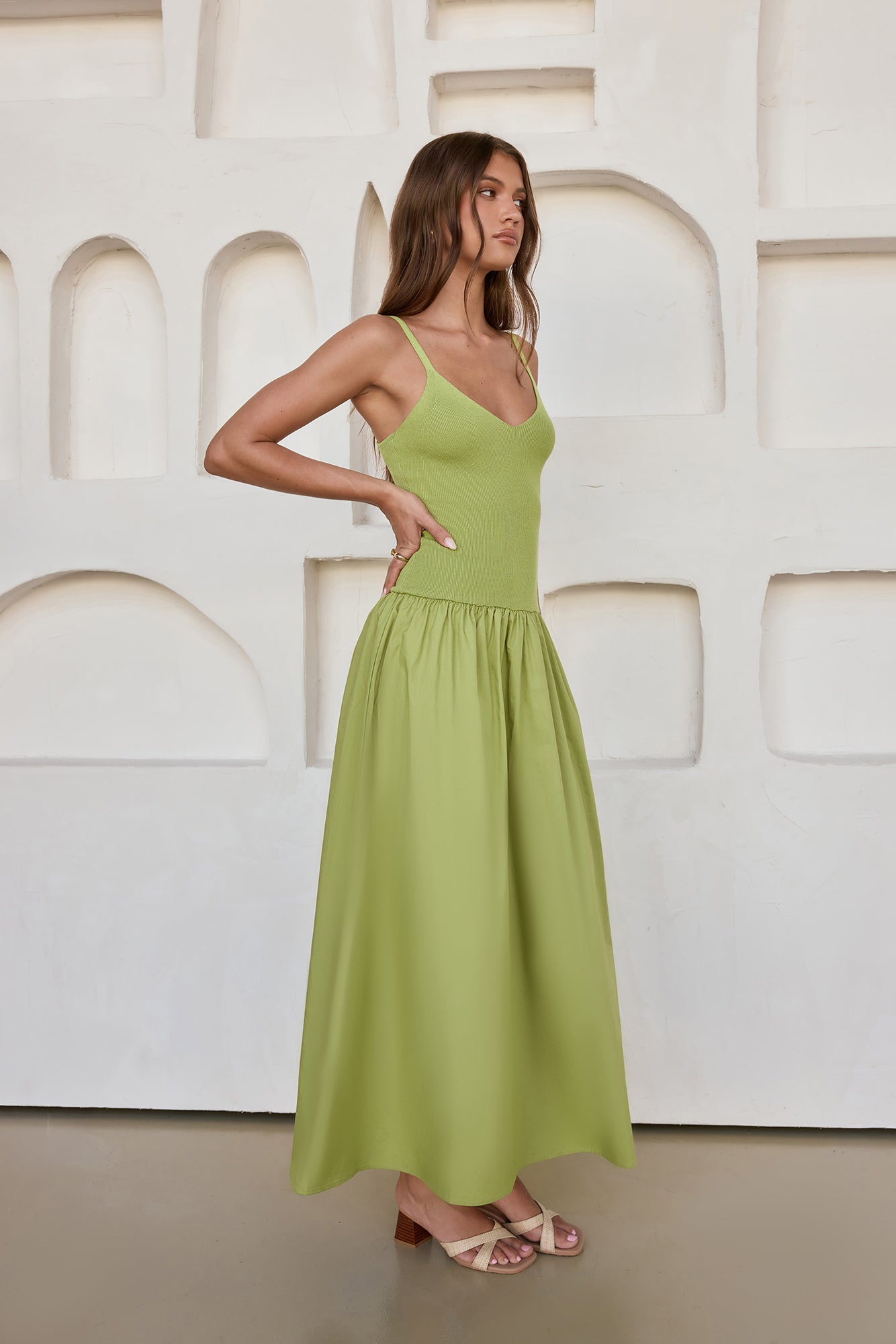 Damen Maxikleid mit trägerlosem Design in Grün Jully