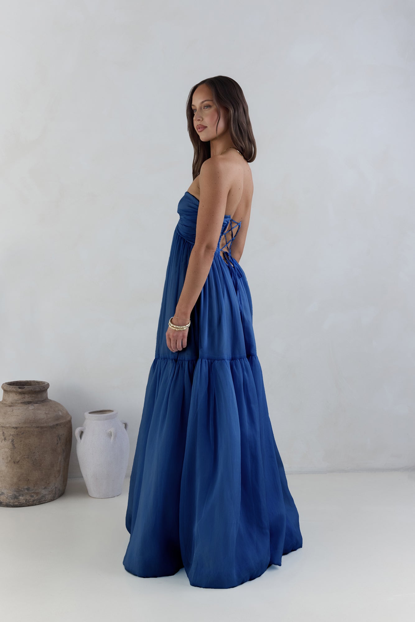Damen Maxikleid mit trägerlosem Design in Marineblau Jully