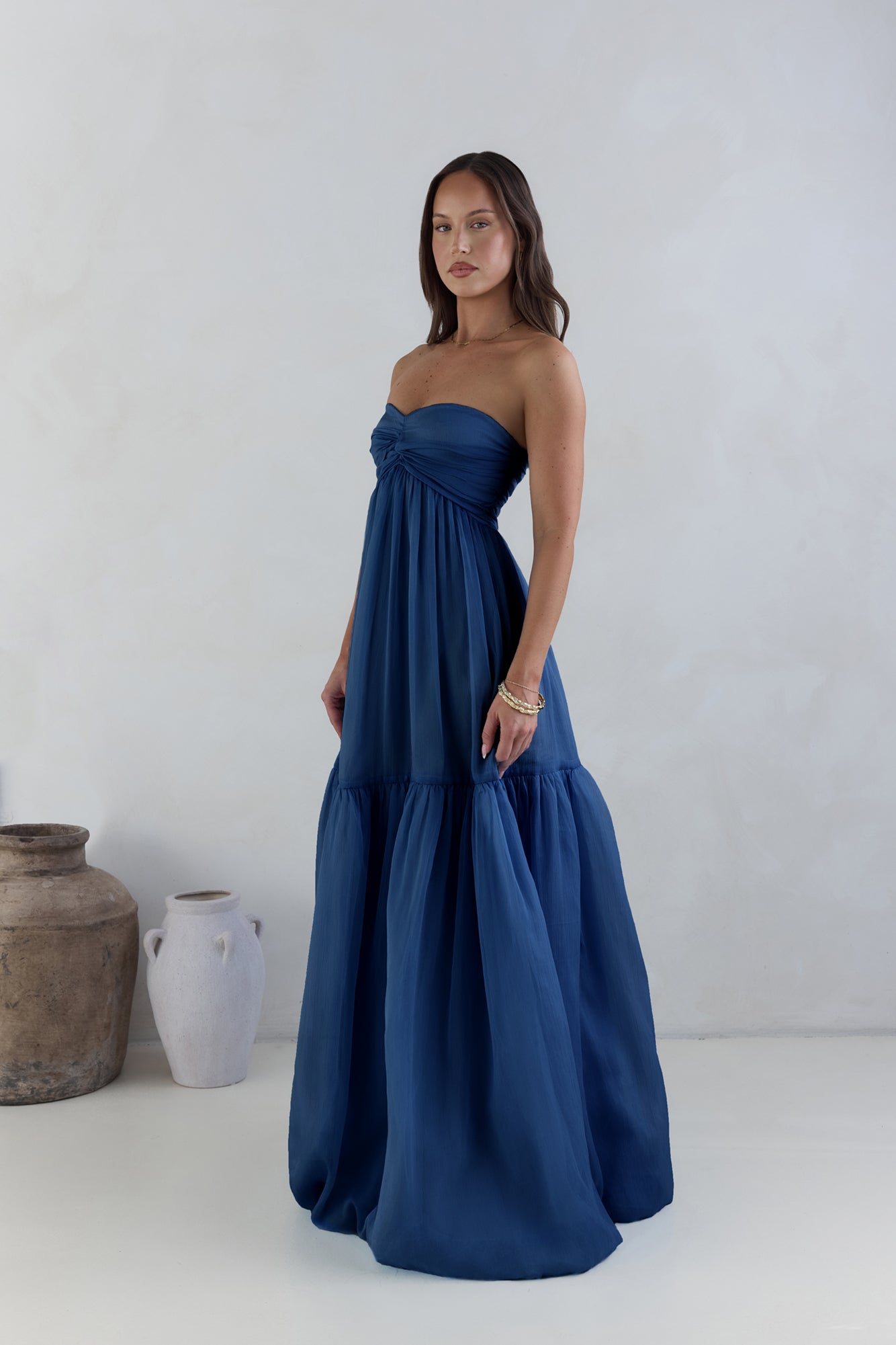 Damen Maxikleid mit trägerlosem Design in Marineblau Jully