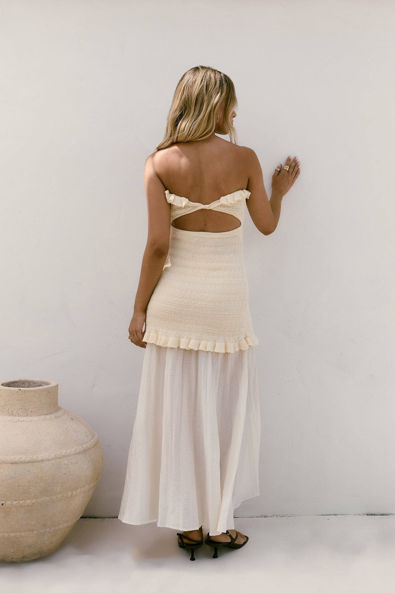 Damen Maxikleid mit trägerlosem Design und fließendem Rock Jully