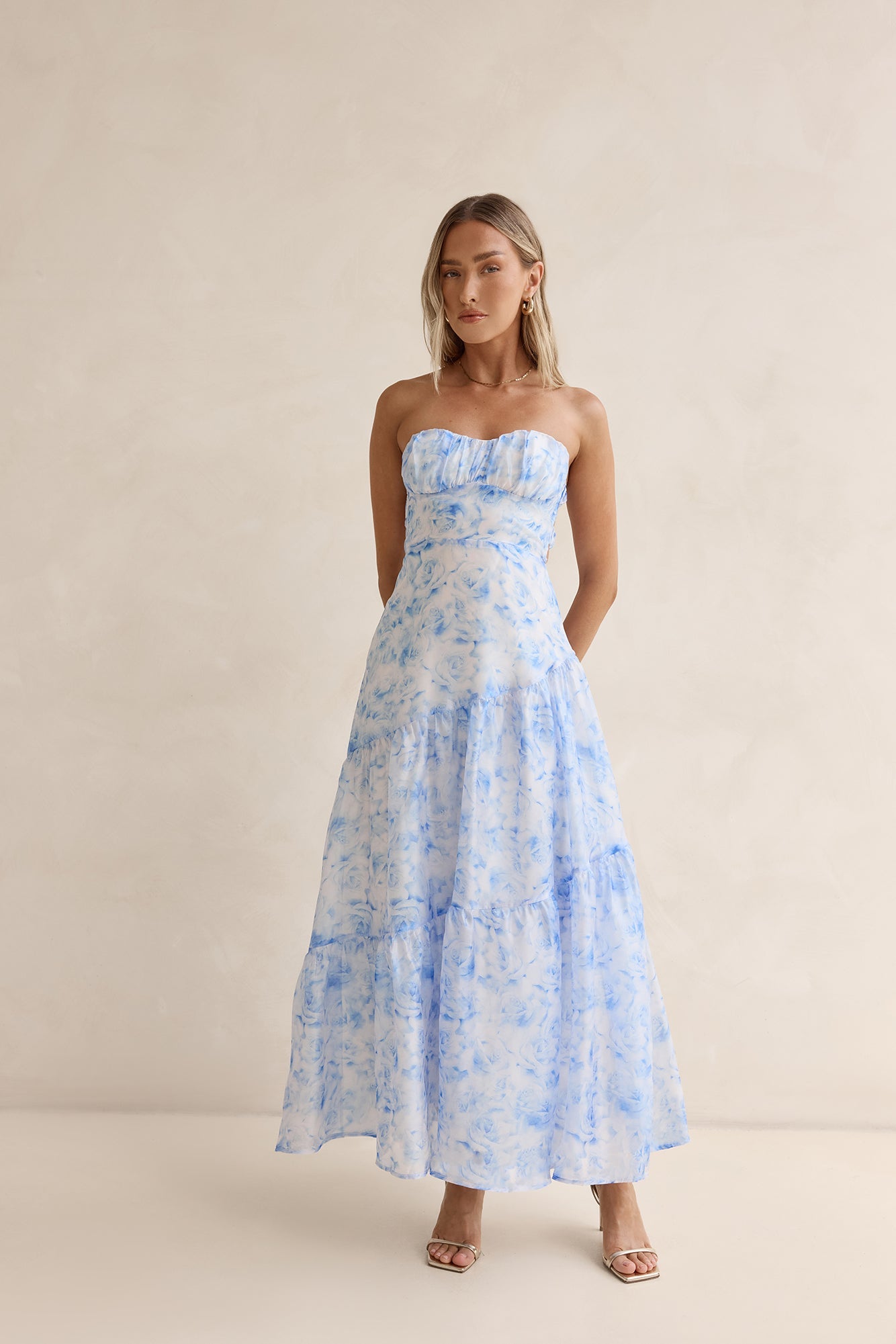Damen Maxikleid ohne Träger in Ozeanblau Jully