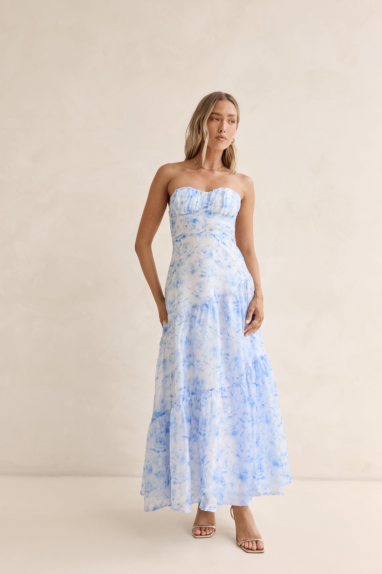 Damen Maxikleid ohne Träger in Ozeanblau Jully