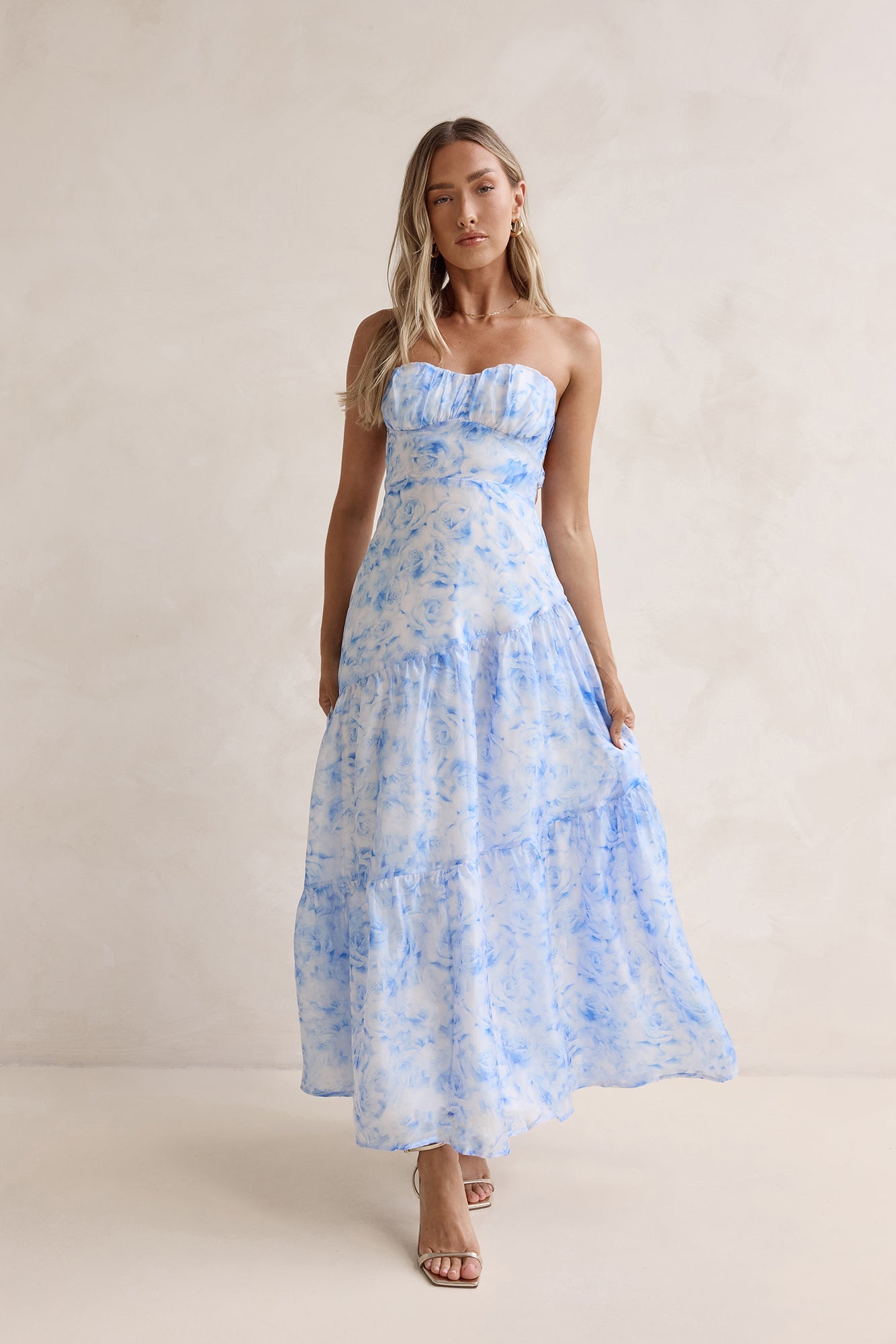 Damen Maxikleid ohne Träger in Ozeanblau Jully