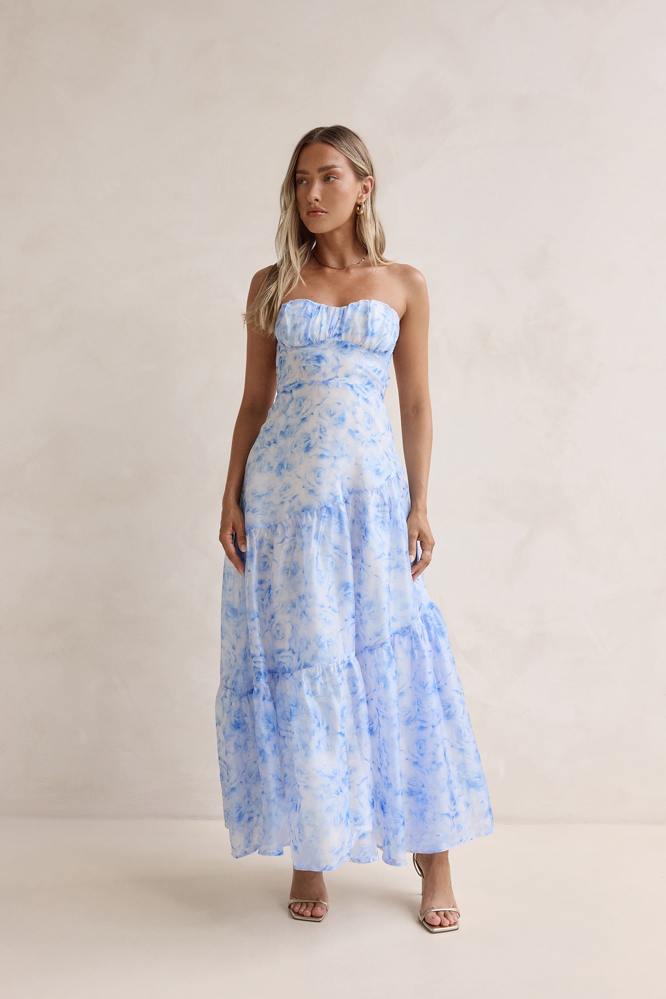 Damen Maxikleid ohne Träger in Ozeanblau Jully