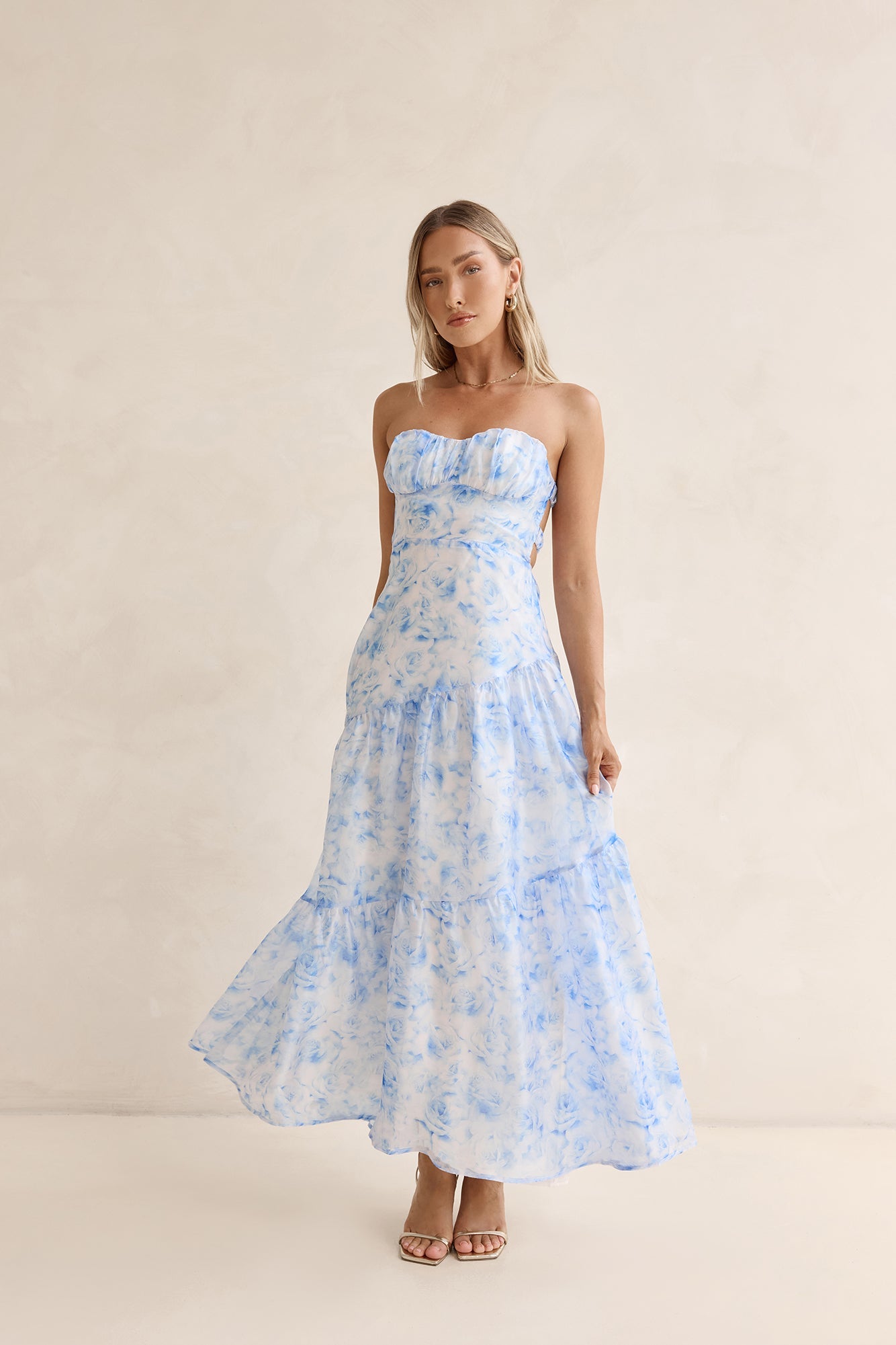 Damen Maxikleid ohne Träger in Ozeanblau Jully