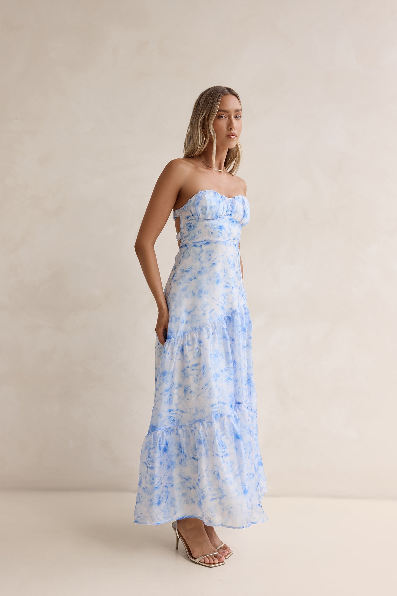 Damen Maxikleid ohne Träger in Ozeanblau Jully