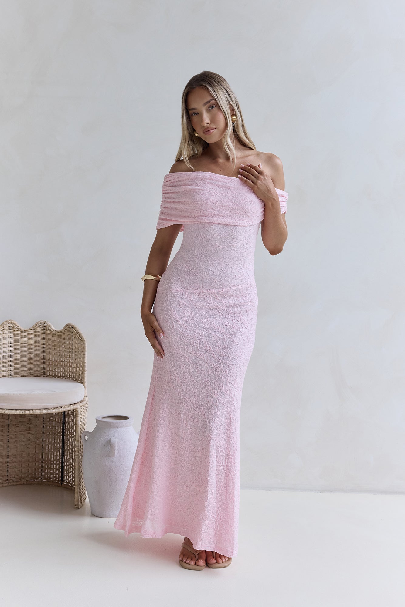 Damen Maxikleid schulterfrei mit fließendem Schnitt Jully