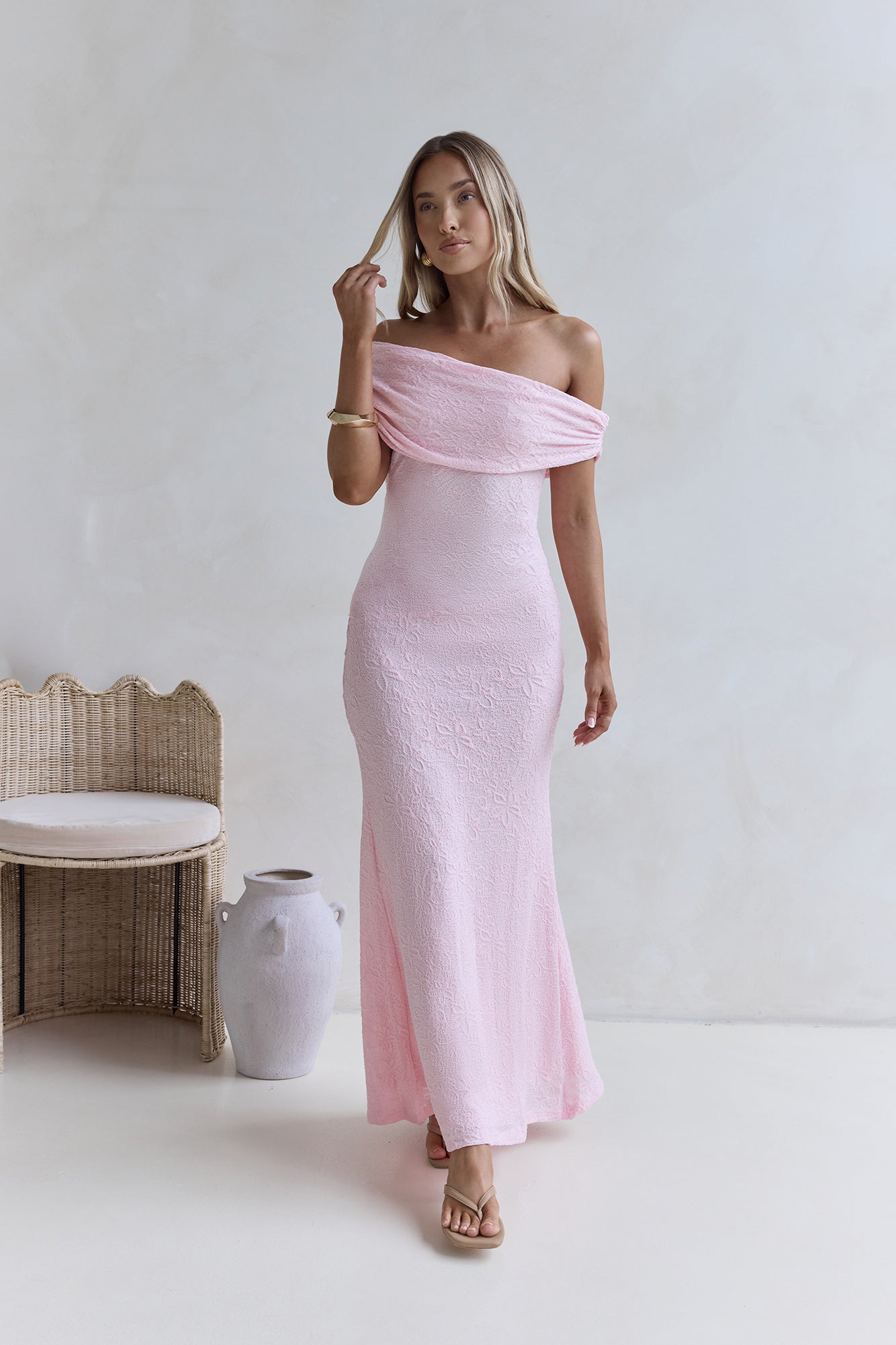 Damen Maxikleid schulterfrei mit fließendem Schnitt Jully