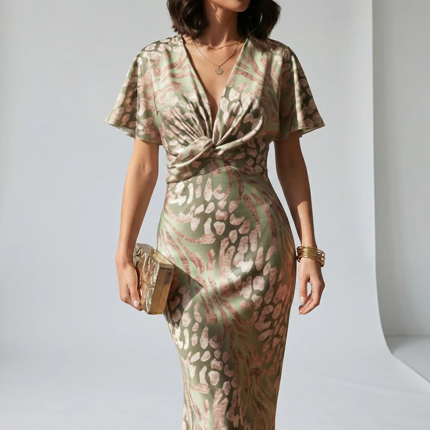 Damen Midi-Cocktailkleid mit V-Ausschnitt Jully