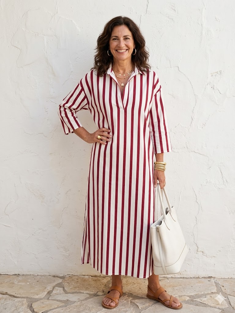 Damen Midi-Hemdkleid mit Streifenmuster in Relaxed Fit Jully