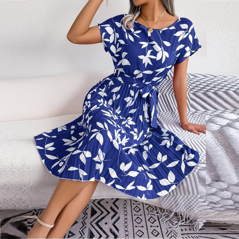 Damen Midi-Kleid mit Gürtel in Blau Jully