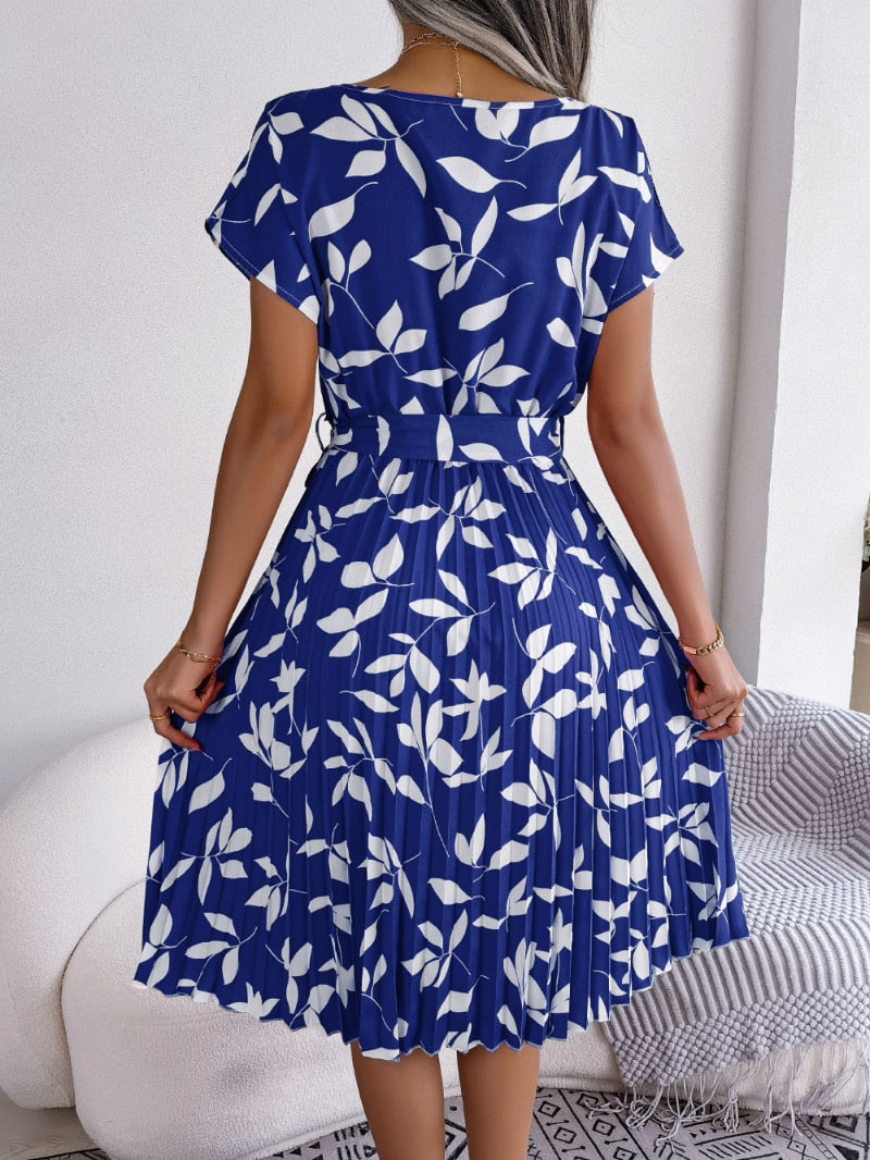 Damen Midi-Kleid mit Gürtel in Blau Jully
