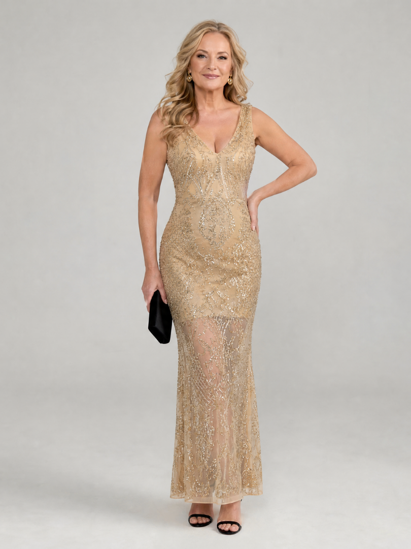 Damen Midi-Kleid mit Pailletten und transparenten Details Jully