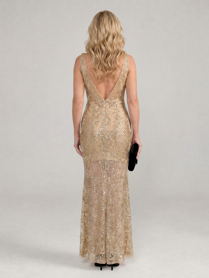 Damen Midi-Kleid mit Pailletten und transparenten Details Jully