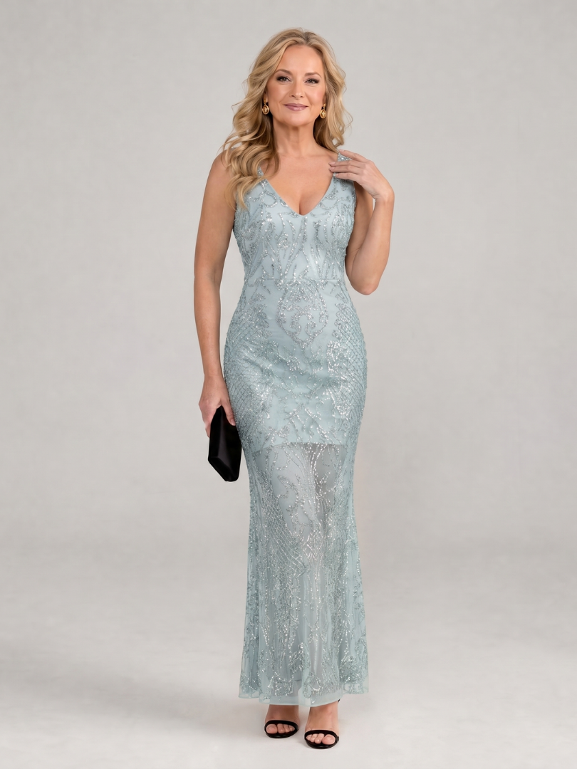 Damen Midi-Kleid mit Pailletten und transparenten Details Jully