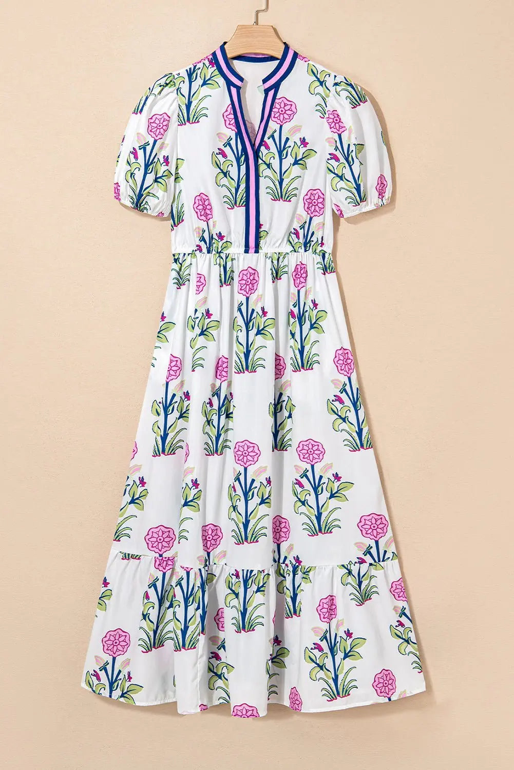 Damen Midi-Kleid mit Volant und Puffärmeln Jully