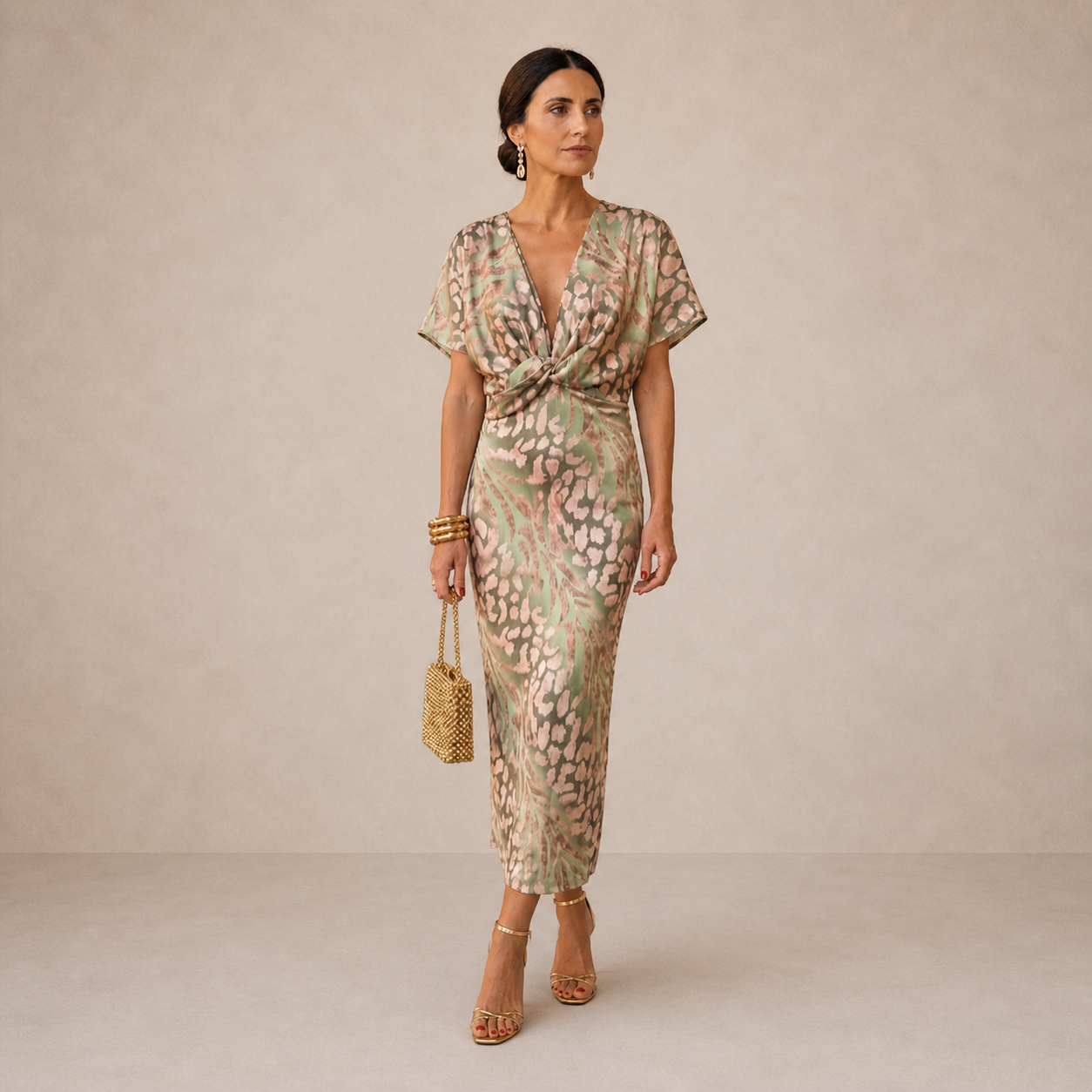 Damen Midi-Kleid mit Wickelstil in Kupfer Jully