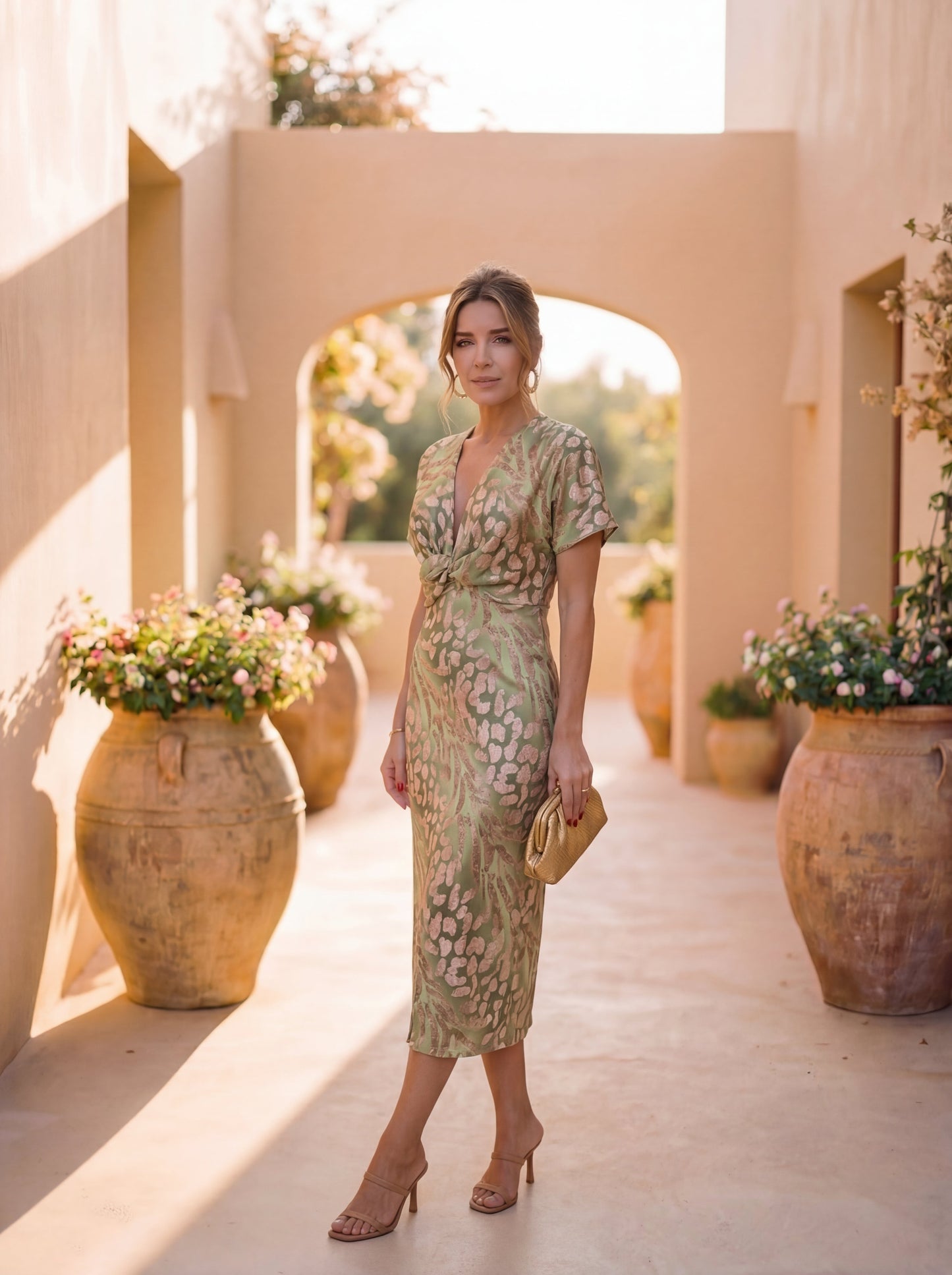Damen Midi-Kleid mit Wickelstil in Kupfer Jully