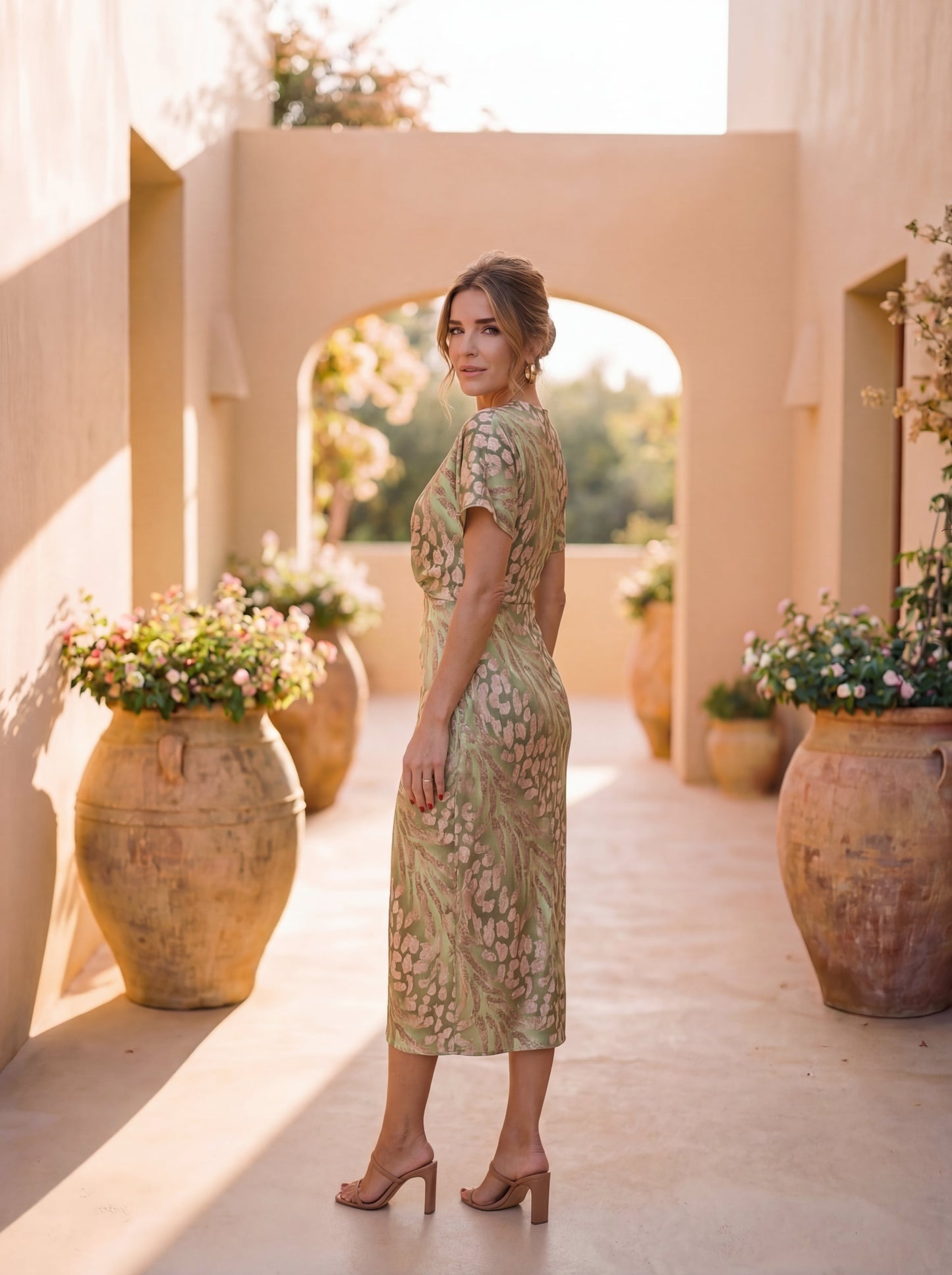 Damen Midi-Kleid mit Wickelstil in Kupfer Jully