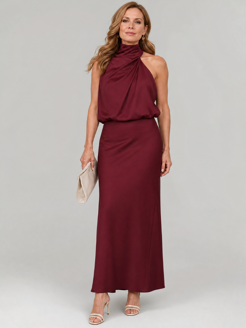 Damen Midi-Kleid mit drapiertem Hals Jully
