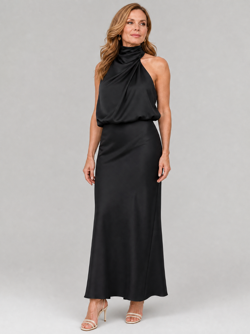 Damen Midi-Kleid mit drapiertem Hals Jully