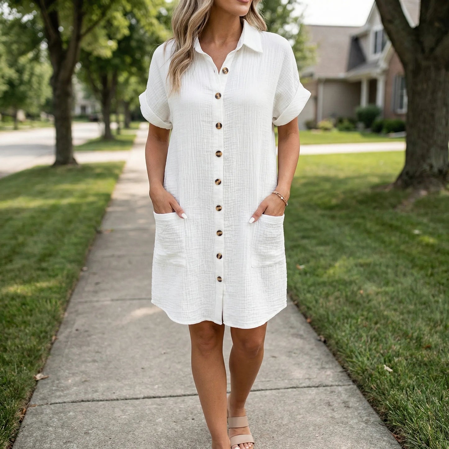 Damen Midi-Kleid mit durchgehender Knopfleiste Jully