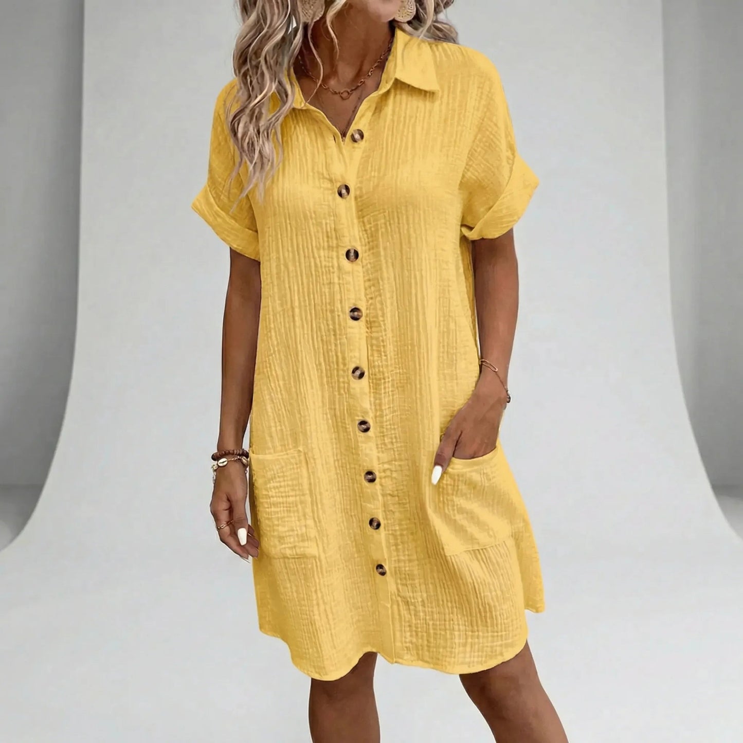 Damen Midi-Kleid mit durchgehender Knopfleiste Jully