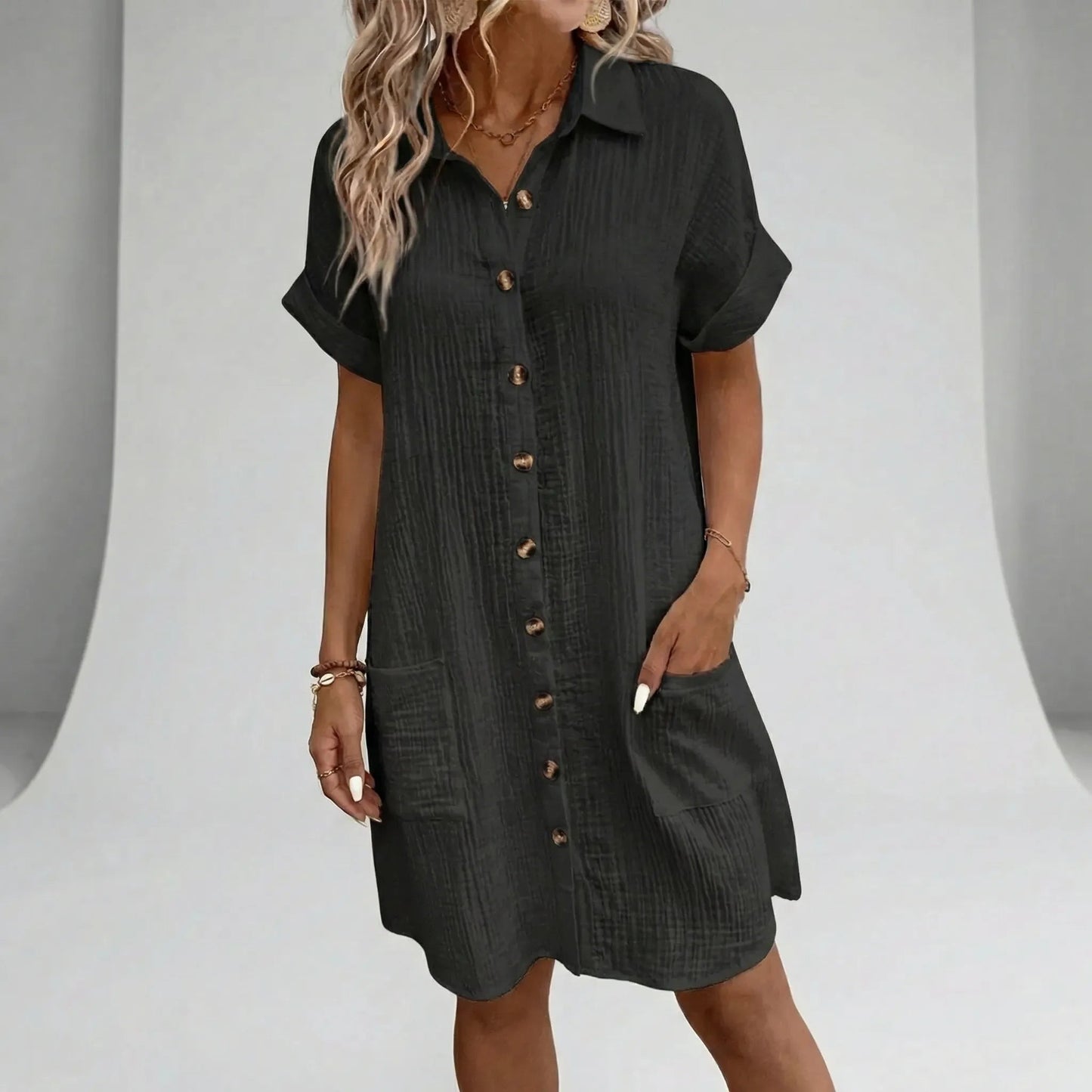 Damen Midi-Kleid mit durchgehender Knopfleiste Jully